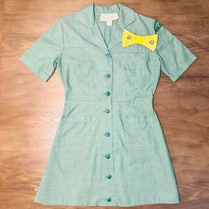 Vintage‎ Girl Scouts Uniform Dress and Bow Size 10 Button Front 70s A-line  USA